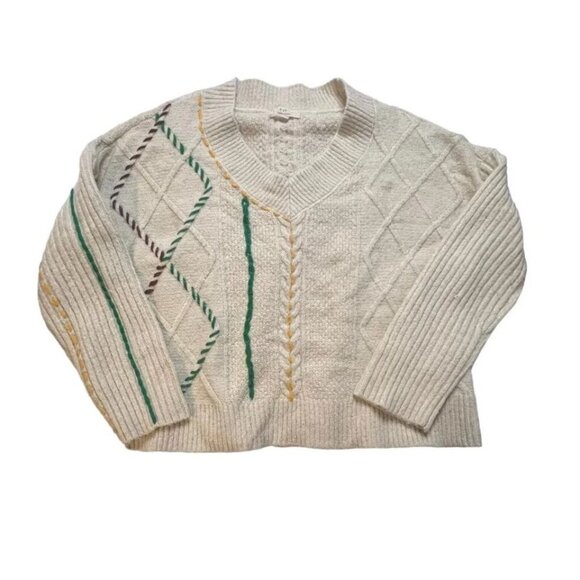 Chelsea & Violet Women's Large Knit‎ Sweater Crochet Long Sleeve Oatmeal - Picture 2 of 9